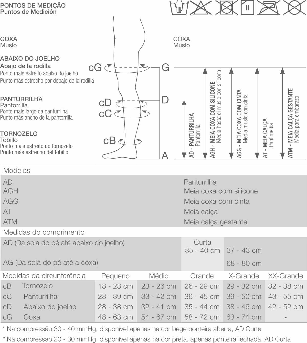 Tabela de medidas Venosan Ultraline 4000 Feminina